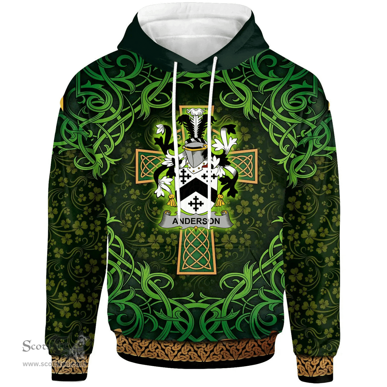 ScotsTee Shop Irish Anderson Coat of Arms Family Crest Ireland Hoodie Celtic Cross Shamrock Patterns