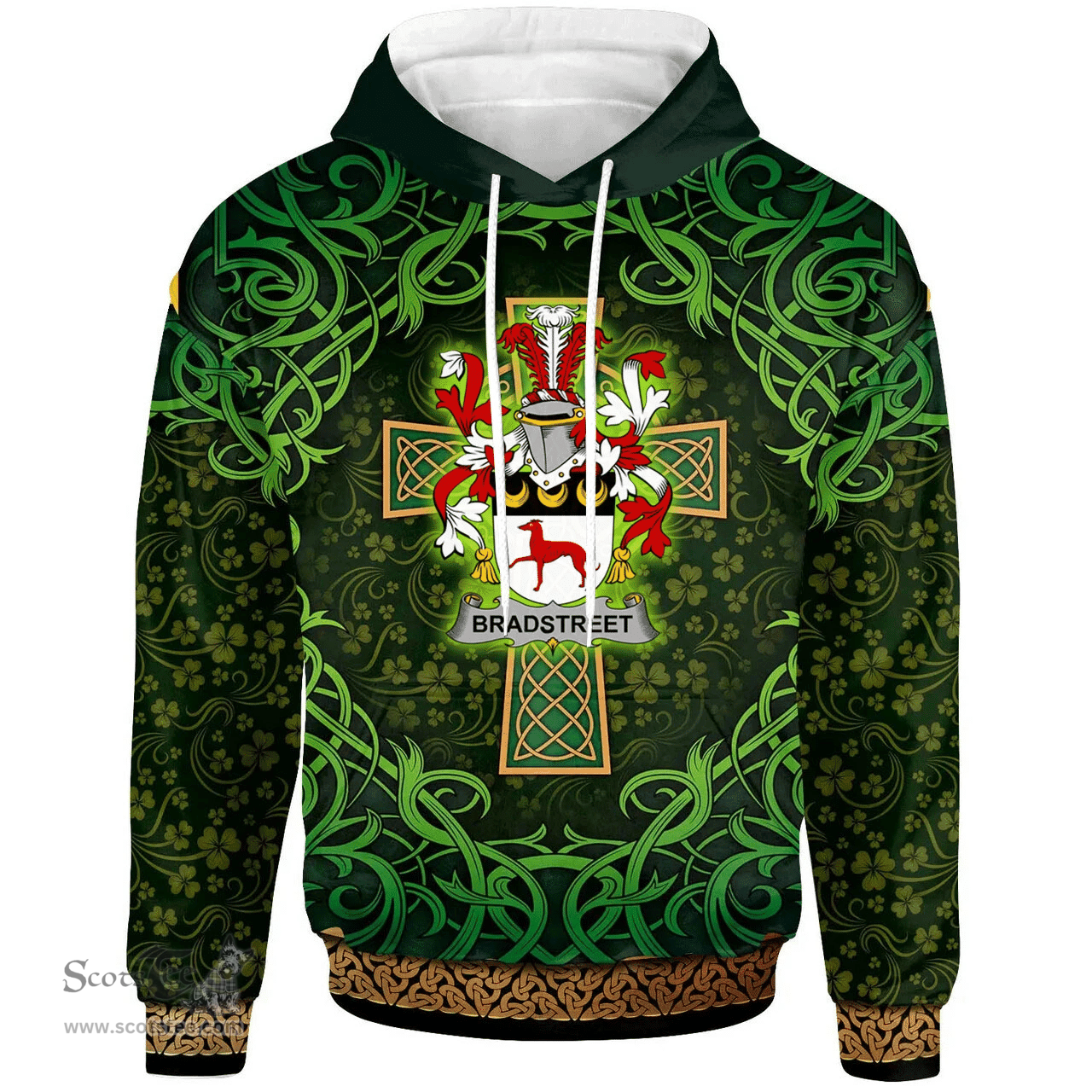 ScotsTee Shop Irish Bradstreet Coat of Arms Family Crest Ireland Hoodie Celtic Cross Shamrock Patterns