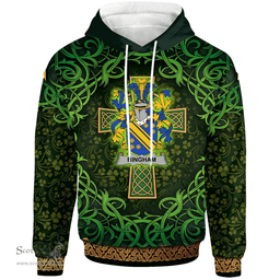 ScotsTee Shop Irish Bingham Coat of Arms Family Crest Ireland Hoodie Celtic Cross Shamrock Patterns