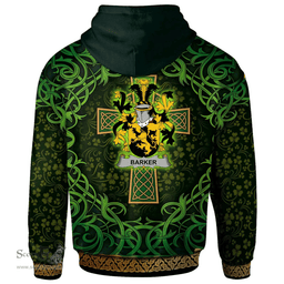 ScotsTee Shop Irish Barker Coat of Arms Family Crest Ireland Hoodie Celtic Cross Shamrock Patterns