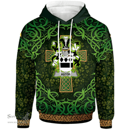 ScotsTee Shop Irish Aston Coat of Arms Family Crest Ireland Hoodie Celtic Cross Shamrock Patterns