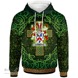 ScotsTee Shop Irish Dermond or O'Dermond Coat of Arms Family Crest Ireland Hoodie Celtic Cross Shamrock Patterns