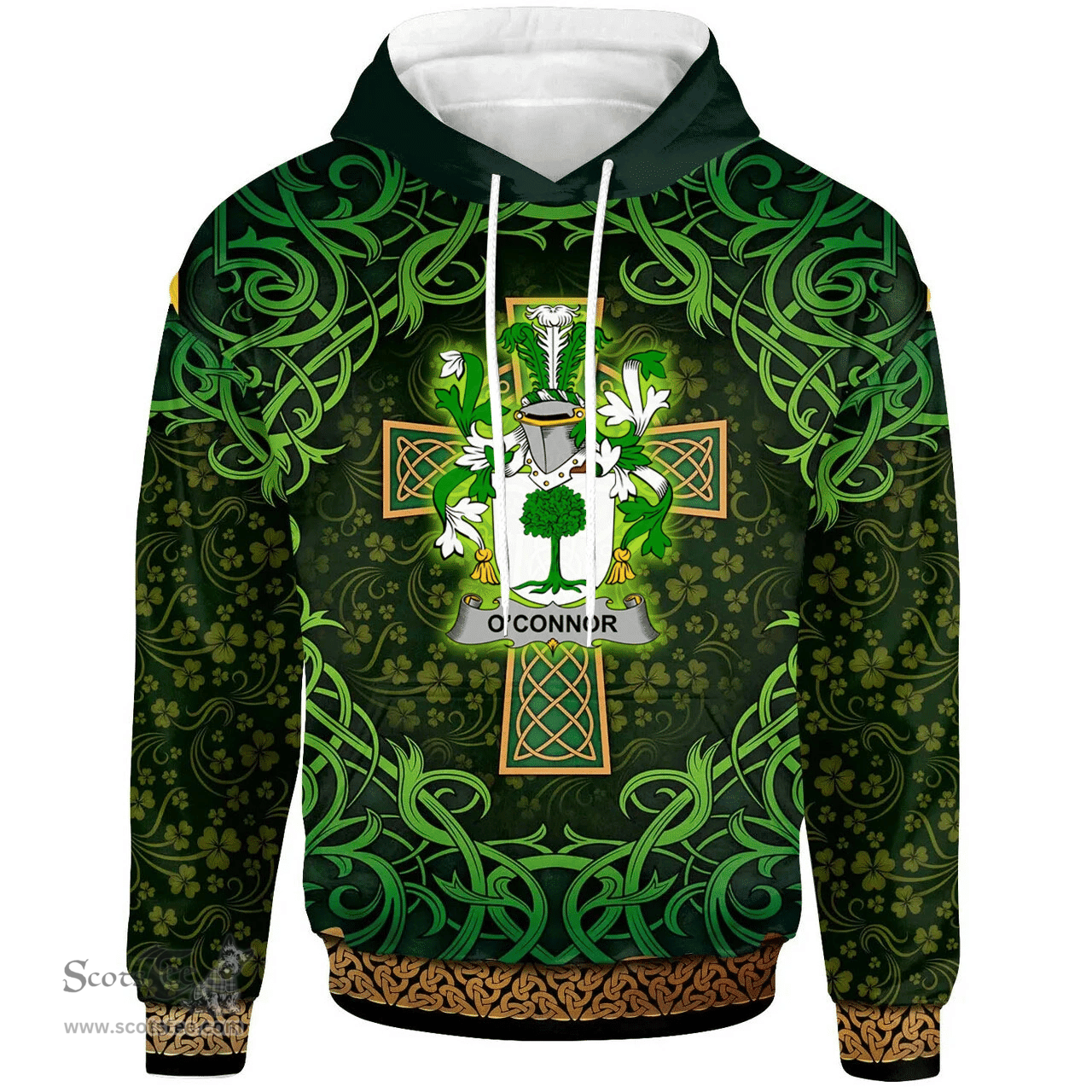 ScotsTee Shop Irish Connor or O'Connor (Don) Coat of Arms Family Crest Ireland Hoodie Celtic Cross Shamrock Patterns