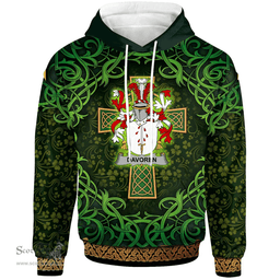 ScotsTee Shop Irish Davoren or O'Davoren Coat of Arms Family Crest Ireland Hoodie Celtic Cross Shamrock Patterns