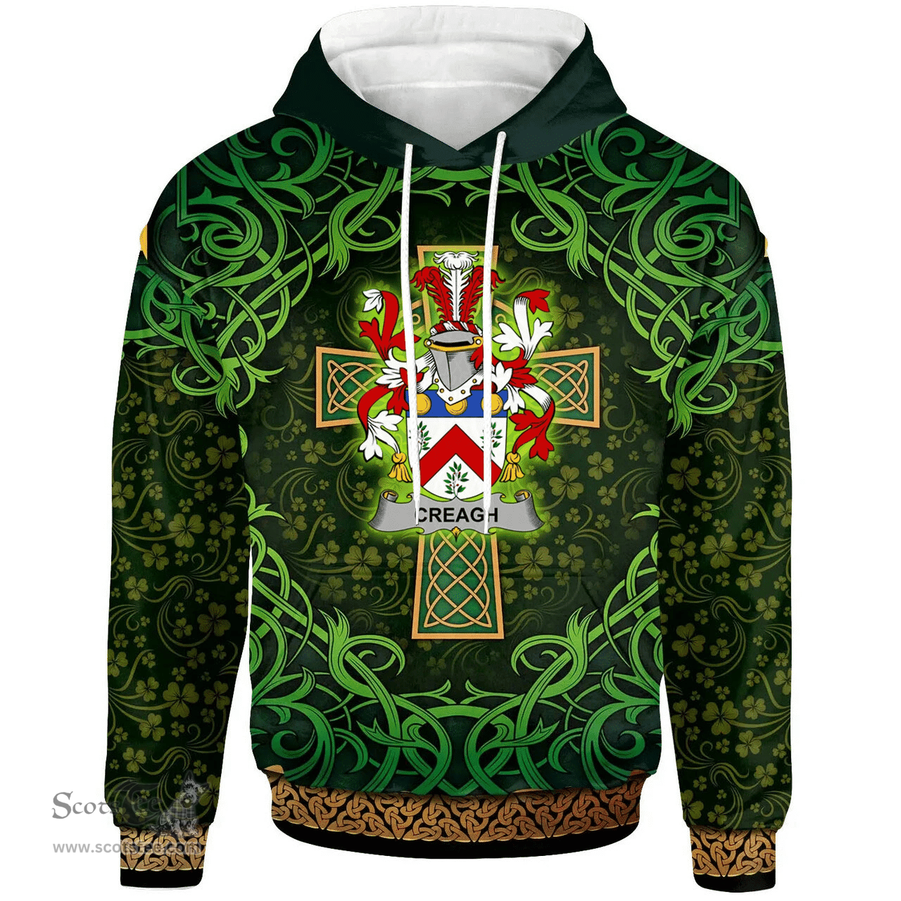 ScotsTee Shop Irish Creagh Coat of Arms Family Crest Ireland Hoodie Celtic Cross Shamrock Patterns