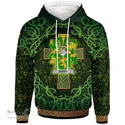 ScotsTee Shop Irish Duffy or O'Duffy Coat of Arms Family Crest Ireland Hoodie Celtic Cross Shamrock Patterns