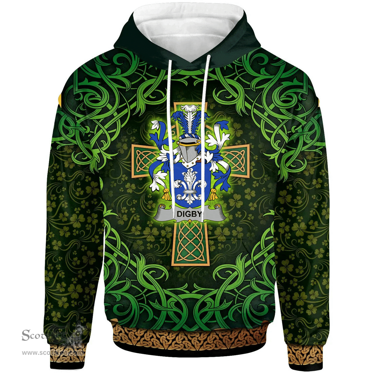 ScotsTee Shop Irish Digby Coat of Arms Family Crest Ireland Hoodie Celtic Cross Shamrock Patterns