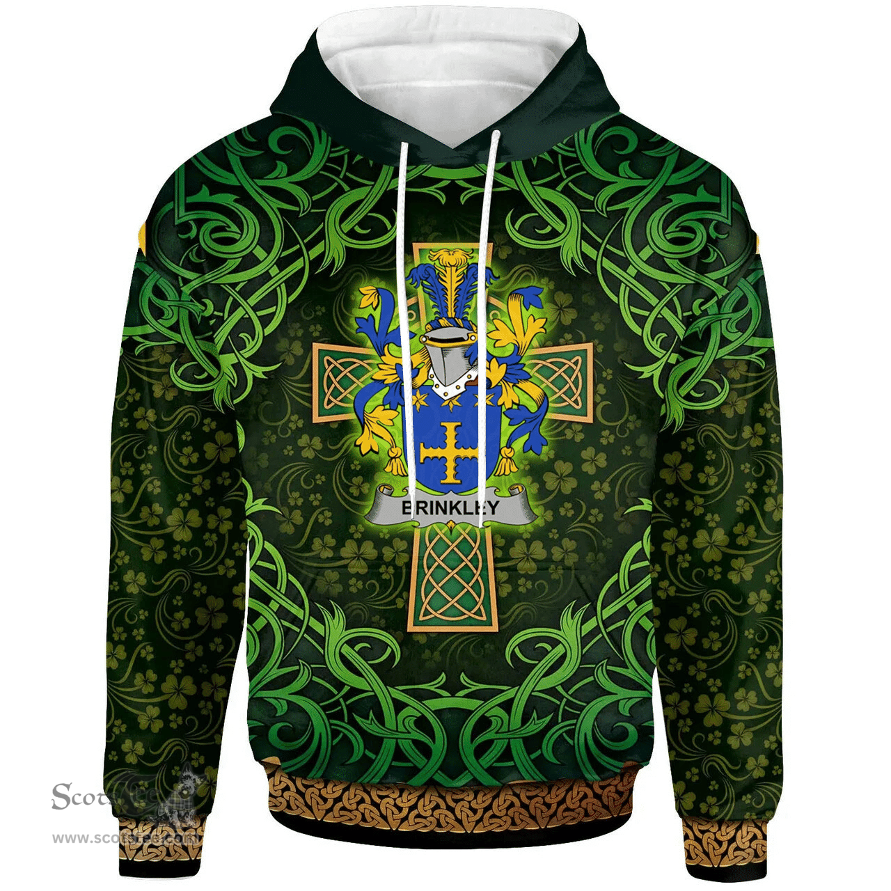 ScotsTee Shop Irish Brinkley Coat of Arms Family Crest Ireland Hoodie Celtic Cross Shamrock Patterns