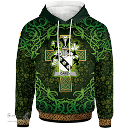 ScotsTee Shop Irish Carey or Cary Coat of Arms Family Crest Ireland Hoodie Celtic Cross Shamrock Patterns