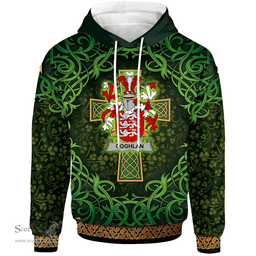 ScotsTee Shop Irish Coghlan or McCoghlan Coat of Arms Family Crest Ireland Hoodie Celtic Cross Shamrock Patterns