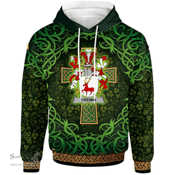 ScotsTee Shop Irish Cremin or O'Cremin Coat of Arms Family Crest Ireland Hoodie Celtic Cross Shamrock Patterns