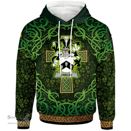 ScotsTee Shop Irish Cawley or Cauley Coat of Arms Family Crest Ireland Hoodie Celtic Cross Shamrock Patterns