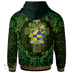 ScotsTee Shop Irish Cusack Coat of Arms Family Crest Ireland Hoodie Celtic Cross Shamrock Patterns