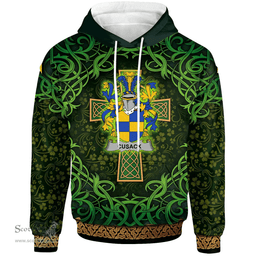 ScotsTee Shop Irish Cusack Coat of Arms Family Crest Ireland Hoodie Celtic Cross Shamrock Patterns