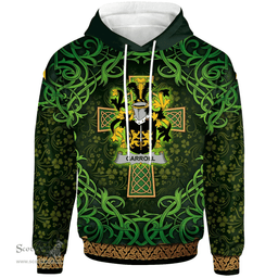 ScotsTee Shop Irish Carroll or O'Carroll Coat of Arms Family Crest Ireland Hoodie Celtic Cross Shamrock Patterns