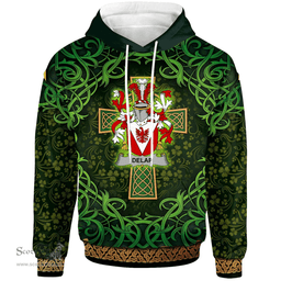 ScotsTee Shop Irish Delap Coat of Arms Family Crest Ireland Hoodie Celtic Cross Shamrock Patterns