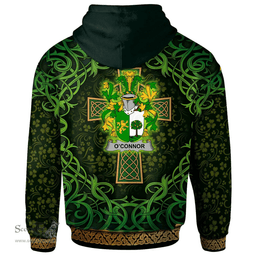 ScotsTee Shop Irish Connor or O'Connor (Sligo) Coat of Arms Family Crest Ireland Hoodie Celtic Cross Shamrock Patterns