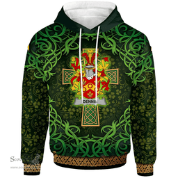 ScotsTee Shop Irish Dennis Coat of Arms Family Crest Ireland Hoodie Celtic Cross Shamrock Patterns