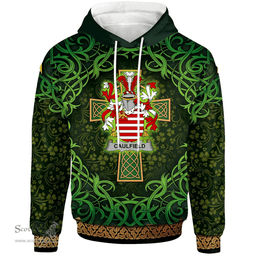 ScotsTee Shop Irish Caulfield or Gaffney Coat of Arms Family Crest Ireland Hoodie Celtic Cross Shamrock Patterns
