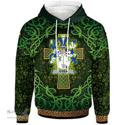 ScotsTee Shop Irish Dea or O'Dea Coat of Arms Family Crest Ireland Hoodie Celtic Cross Shamrock Patterns