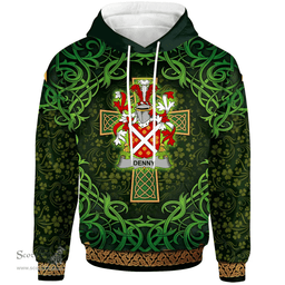ScotsTee Shop Irish Denny Coat of Arms Family Crest Ireland Hoodie Celtic Cross Shamrock Patterns