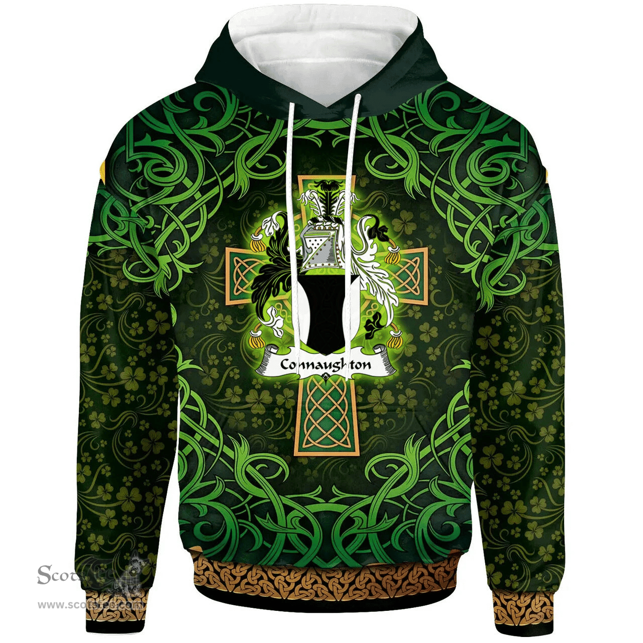 ScotsTee Shop Irish Connaughton Coat of Arms Family Crest Ireland Hoodie Celtic Cross Shamrock Patterns