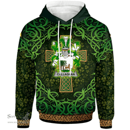 ScotsTee Shop Irish Callaghan or O'Callaghan Coat of Arms Family Crest Ireland Hoodie Celtic Cross Shamrock Patterns
