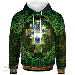 ScotsTee Shop Irish Cahill or O'Cahill Coat of Arms Family Crest Ireland Hoodie Celtic Cross Shamrock Patterns