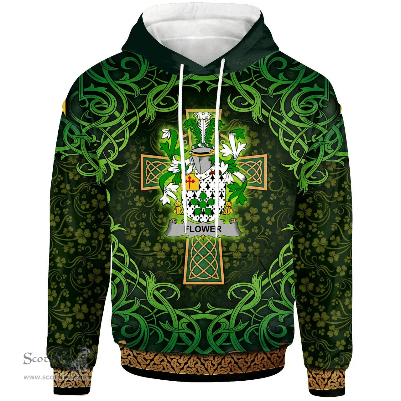 ScotsTee Shop Irish Flower Coat of Arms Family Crest Ireland Hoodie Celtic Cross Shamrock Patterns