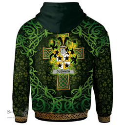 ScotsTee Shop Irish Glennon or Glenane Coat of Arms Family Crest Ireland Hoodie Celtic Cross Shamrock Patterns