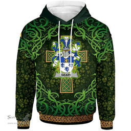 ScotsTee Shop Irish Geary or O'Geary Coat of Arms Family Crest Ireland Hoodie Celtic Cross Shamrock Patterns