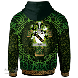 ScotsTee Shop Irish Evers Coat of Arms Family Crest Ireland Hoodie Celtic Cross Shamrock Patterns