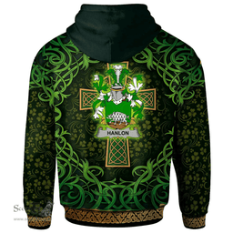 ScotsTee Shop Irish Hanlon or O'Hanlon Coat of Arms Family Crest Ireland Hoodie Celtic Cross Shamrock Patterns
