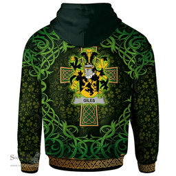 ScotsTee Shop Irish Giles or Gyles Coat of Arms Family Crest Ireland Hoodie Celtic Cross Shamrock Patterns