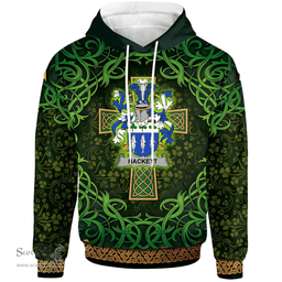 ScotsTee Shop Irish Hackett Coat of Arms Family Crest Ireland Hoodie Celtic Cross Shamrock Patterns