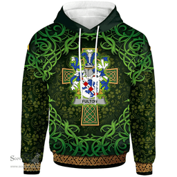 ScotsTee Shop Irish Fulton Coat of Arms Family Crest Ireland Hoodie Celtic Cross Shamrock Patterns