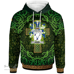 ScotsTee Shop Irish Hanna or O'Hanna Coat of Arms Family Crest Ireland Hoodie Celtic Cross Shamrock Patterns