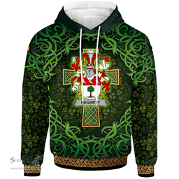 ScotsTee Shop Irish Hegarty or O'Hagerty Coat of Arms Family Crest Ireland Hoodie Celtic Cross Shamrock Patterns