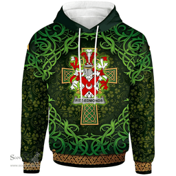 ScotsTee Shop Irish Fitz-Edmonds Coat of Arms Family Crest Ireland Hoodie Celtic Cross Shamrock Patterns