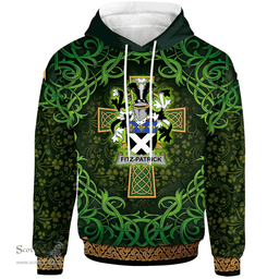 ScotsTee Shop Irish Fitz-Patrick Coat of Arms Family Crest Ireland Hoodie Celtic Cross Shamrock Patterns