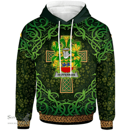ScotsTee Shop Irish Heffernan or O'Heffernan Coat of Arms Family Crest Ireland Hoodie Celtic Cross Shamrock Patterns