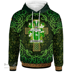 ScotsTee Shop Irish Hennessy or O'Hennessy Coat of Arms Family Crest Ireland Hoodie Celtic Cross Shamrock Patterns