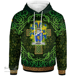 ScotsTee Shop Irish Greer Coat of Arms Family Crest Ireland Hoodie Celtic Cross Shamrock Patterns