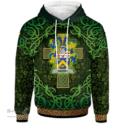 ScotsTee Shop Irish Harris Coat of Arms Family Crest Ireland Hoodie Celtic Cross Shamrock Patterns