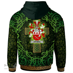 ScotsTee Shop Irish Grymes Coat of Arms Family Crest Ireland Hoodie Celtic Cross Shamrock Patterns