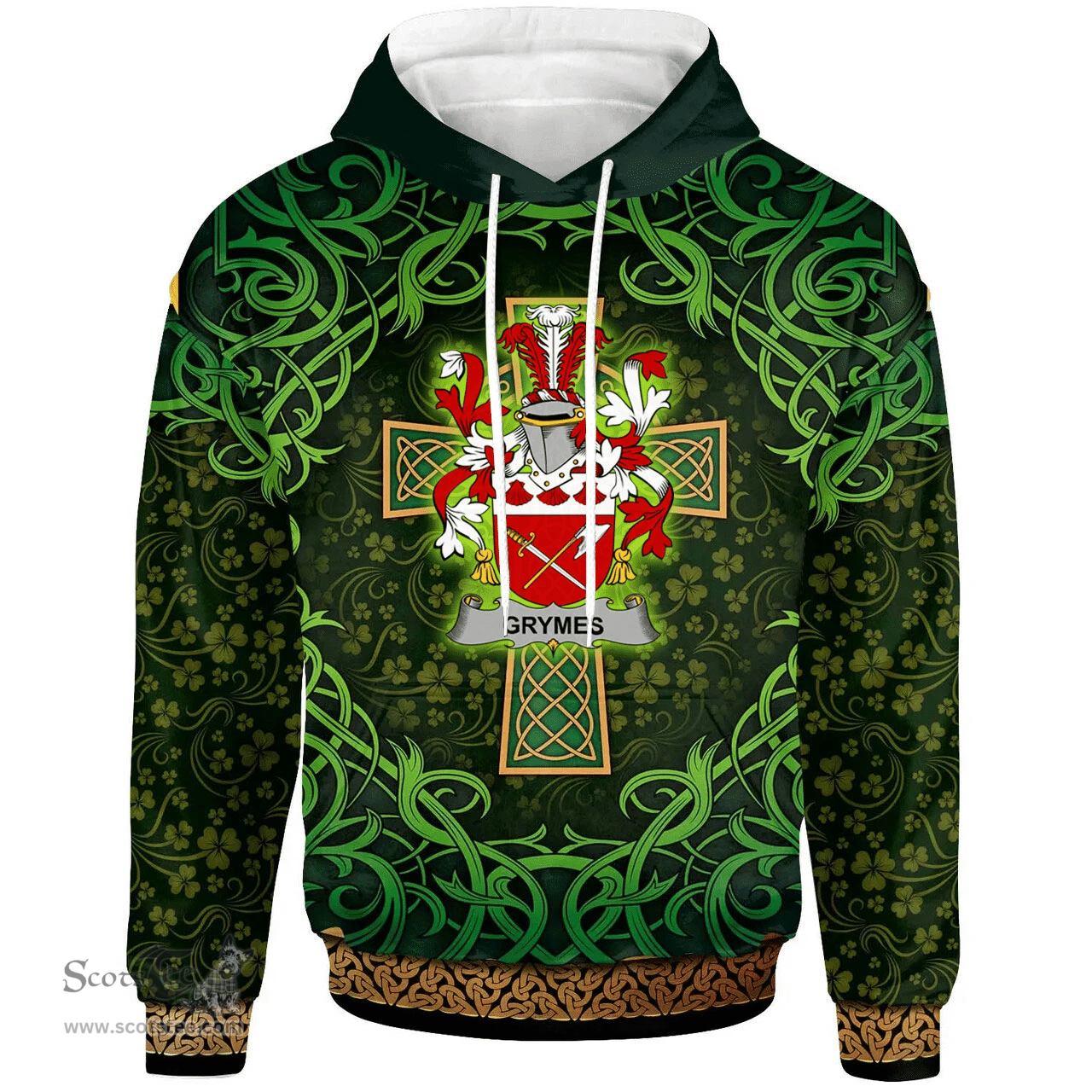 ScotsTee Shop Irish Grymes Coat of Arms Family Crest Ireland Hoodie Celtic Cross Shamrock Patterns
