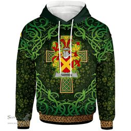 ScotsTee Shop Irish Farren or O'Farren Coat of Arms Family Crest Ireland Hoodie Celtic Cross Shamrock Patterns