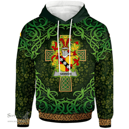 ScotsTee Shop Irish Hannon or O'Hannon Coat of Arms Family Crest Ireland Hoodie Celtic Cross Shamrock Patterns