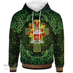 ScotsTee Shop Irish Gamble Coat of Arms Family Crest Ireland Hoodie Celtic Cross Shamrock Patterns