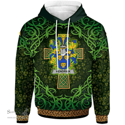 ScotsTee Shop Irish Hendrick or O'Henrick Coat of Arms Family Crest Ireland Hoodie Celtic Cross Shamrock Patterns
